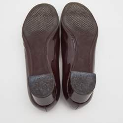 Pre Owned Salvatore Ferragamo Burgundy Patent Leather Bow Block Heel Pumps Size 39.5