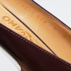 Pre Owned Salvatore Ferragamo Burgundy Patent Leather Bow Block Heel Pumps Size 39.5