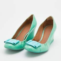 Pre Owned Salvatore Ferragamo Mint Green Patent Leather Silda Vara Plaque Wedge Pumps Size 36