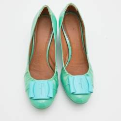 Pre Owned Salvatore Ferragamo Mint Green Patent Leather Silda Vara Plaque Wedge Pumps Size 36
