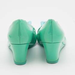 Pre Owned Salvatore Ferragamo Mint Green Patent Leather Silda Vara Plaque Wedge Pumps Size 36