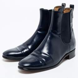 Pre Owned حذاء بوت للكاحل سالفاتوري فيراغامو تشيلسي جلد أزرق مقاس 41.5