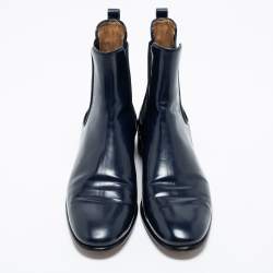 Pre Owned حذاء بوت للكاحل سالفاتور ي فيراغامو تشيلسي جلد أزرق مقاس 41.5