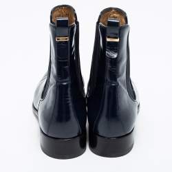 Pre Owned حذاء بوت للكاحل سالفاتوري فيراغامو تشيلسي جلد أزرق مقاس 41.5