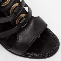 مملوكة مسبقًا صندل سالفاتوري فيراغامو شيلا جلد أسود غلادياتور مقاس 38.5