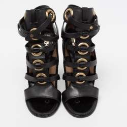 مملوكة مسبقًا صندل سالفاتوري فيراغامو شيلا جلد أسود غلادياتور مقاس 38.5