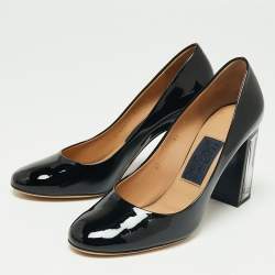 Pre Owned Salvatore Ferragamo Black Patent Leather Ninfea Lucite Block Heel Pumps Size 38.5