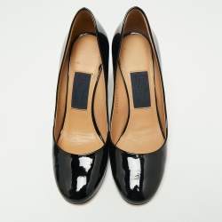 Pre Owned Salvatore Ferragamo Black Patent Leather Ninfea Lucite Block Heel Pumps Size 38.5