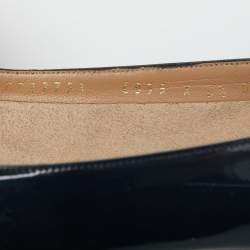 Pre Owned Salvatore Ferragamo Navy Blue Patent Leather Vara Bow Block Heel Pumps Size 37