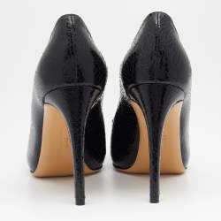 Pre Owned Salvatore Ferragamo Black Crinkled Leather Vara Bow Pumps Size 39