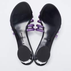 Pre Owned Salvatore Ferragamo Purple/Black Leather Finn Slide Sandals Size 39