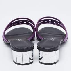 Pre Owned Salvatore Ferragamo Purple/Black Leather Finn Slide Sandals Size 39