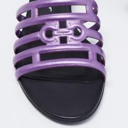 Pre Owned Salvatore Ferragamo Purple/Black Leather Finn Slide Sandals Size 39
