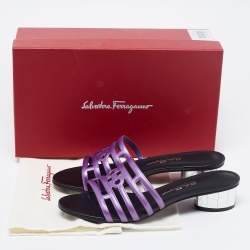 Pre Owned Salvatore Ferragamo Purple/Black Leather Finn Slide Sandals Size 39