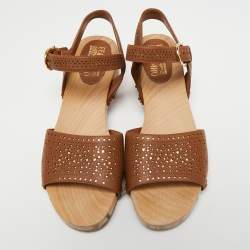 Salvatore Ferragamo Brown Perforated Leather Ganga Clog Ankle Strap Sandals Size 40.5