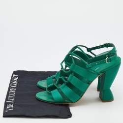 مملوكة مسبقًا Salvatore Ferragamo Green Lizard Embossed Leather Strappy Sandals Size 40.5