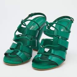 مملوكة مسبقًا Salvatore Ferragamo Green Lizard Embossed Leather Strappy Sandals Size 40.5