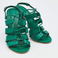 مملوكة مسبقًا Salvatore Ferragamo Green Lizard Embossed Leather Strappy Sandals Size 40.5