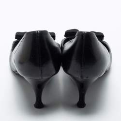 Pre Owned Salvatore Ferragamo Black Leather Vara Bow Peep-Toe Pumps Size 37.5