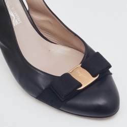 Pre Owned Salvatore Ferragamo Black Leather Vara Bow Slingback Sandals Size 39.5