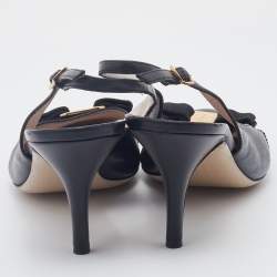 Pre Owned Salvatore Ferragamo Black Leather Vara Bow Slingback Sandals Size 39.5