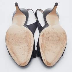 Pre Owned Salvatore Ferragamo Black Leather Vara Bow Slingback Sandals Size 39.5