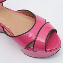 Salvatore Ferragamo Pink/Black Patent Leather Platform Ankle Strap Sandals Size 37