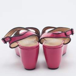 Salvatore Ferragamo Pink/Black Patent Leather Platform Ankle Strap Sandals Size 37