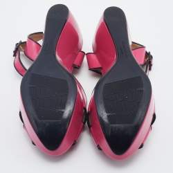 Salvatore Ferragamo Pink/Black Patent Leather Platform Ankle Strap Sandals Size 37
