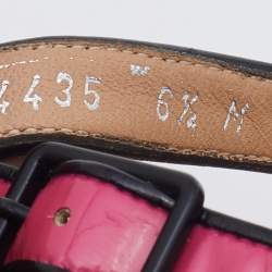 Salvatore Ferragamo Pink/Black Patent Leather Platform Ankle Strap Sandals Size 37