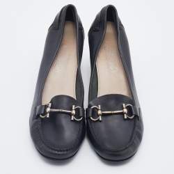 Pre Owned Salvatore Ferragamo Black Leather Loafer Pumps Size 41