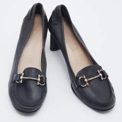 Pre Owned Salvatore Ferragamo Black Leather Loafer Pumps Size 41