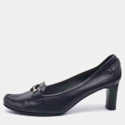 Pre Owned Salvatore Ferragamo Black Leather Loafer Pumps Size 41