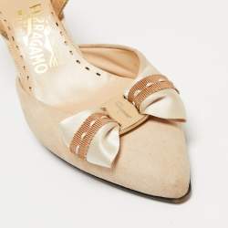Pre Owned Salvatore Ferragamo Beige Suede Pointed Toe Slingback Sandals Size 39