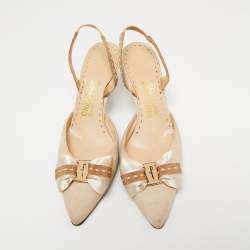 Pre Owned Salvatore Ferragamo Beige Suede Pointed Toe Slingback Sandals Size 39