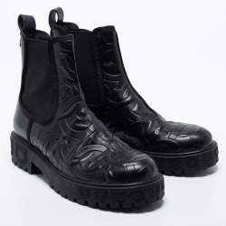 Pre Owned Salvatore Ferragamo Black Leather Gancini Chelsea Boots Size 39.5