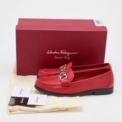 Pre Owned Salvatore Ferragamo Red Leather Rolo Gancini Loafers Size 38