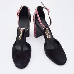 Salvatore Ferragamo Black/Pink Suede And Leather Fergie T-Strap Pumps Size 39