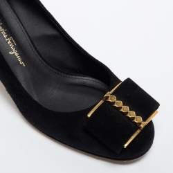 Pre Owned  Salvatore Ferragamo Black Suede Capua Block Heel Pumps Size 37