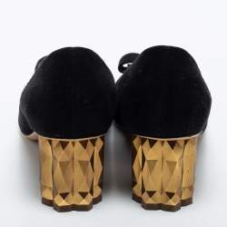 Pre Owned  Salvatore Ferragamo Black Suede Capua Block Heel Pumps Size 37