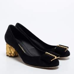 Pre Owned  Salvatore Ferragamo Black Suede Capua Block Heel Pumps Size 37