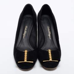 Pre Owned  Salvatore Ferragamo Black Suede Capua Block Heel Pumps Size 37