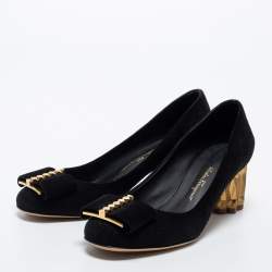 Pre Owned  Salvatore Ferragamo Black Suede Capua Block Heel Pumps Size 37