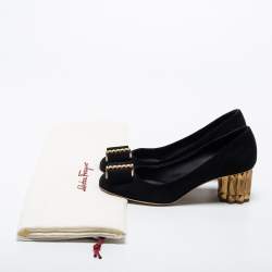 Pre Owned  Salvatore Ferragamo Black Suede Capua Block Heel Pumps Size 37
