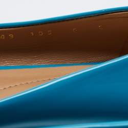 Pre Owned Salvatore Ferragamo Blue Patent Leather Vara Bow Flats Size 36.5