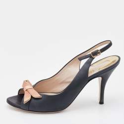 Pre Owned Salvatore Ferragamo Grey Nubuck Leather Bow Peep Toe Slingback Pumps Size 38.5