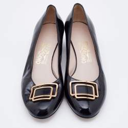 Pre Owned Salvatore Ferragamo Black Patent Leather Black Heel Pumps Size 38