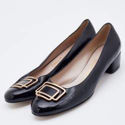 Pre Owned Salvatore Ferragamo Black Patent Leather Black Heel Pumps Size 38