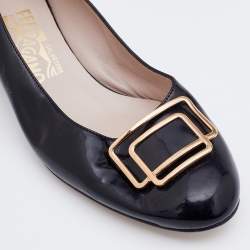 Pre Owned Salvatore Ferragamo Black Patent Leather Black Heel Pumps Size 38