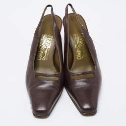 Pre Owned Salvatore Ferragamo Brown Leather Slingback Sandals Size 38